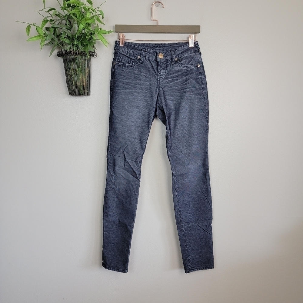 True Religion 26 Shannon Skinny Onyx Black Fine Corduroy Jegging Stretch Jeans